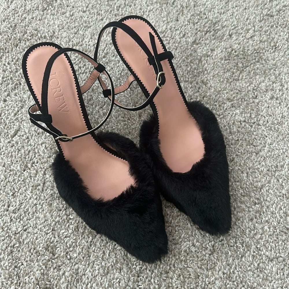JCREW BLACK FUR HEELS 👠
